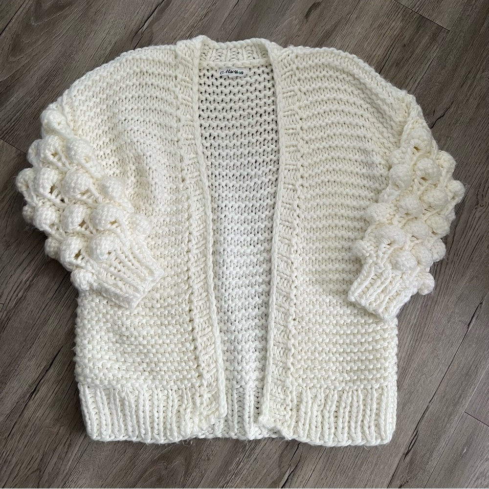 MACARON Cream Textured Cardigan